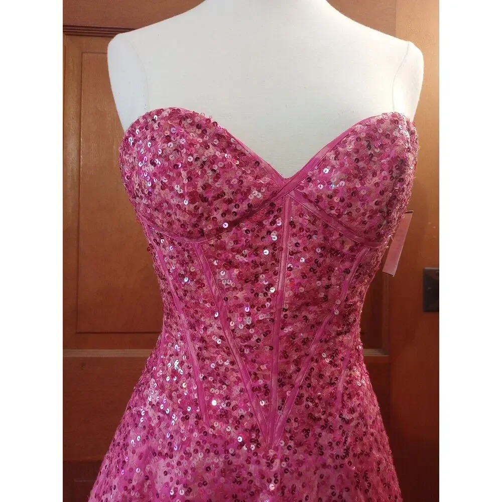 Jovani prom Strapless gown Sz 2 ? pink Sequin Padded Princess Barbie Pageant - Picture 3 of 14